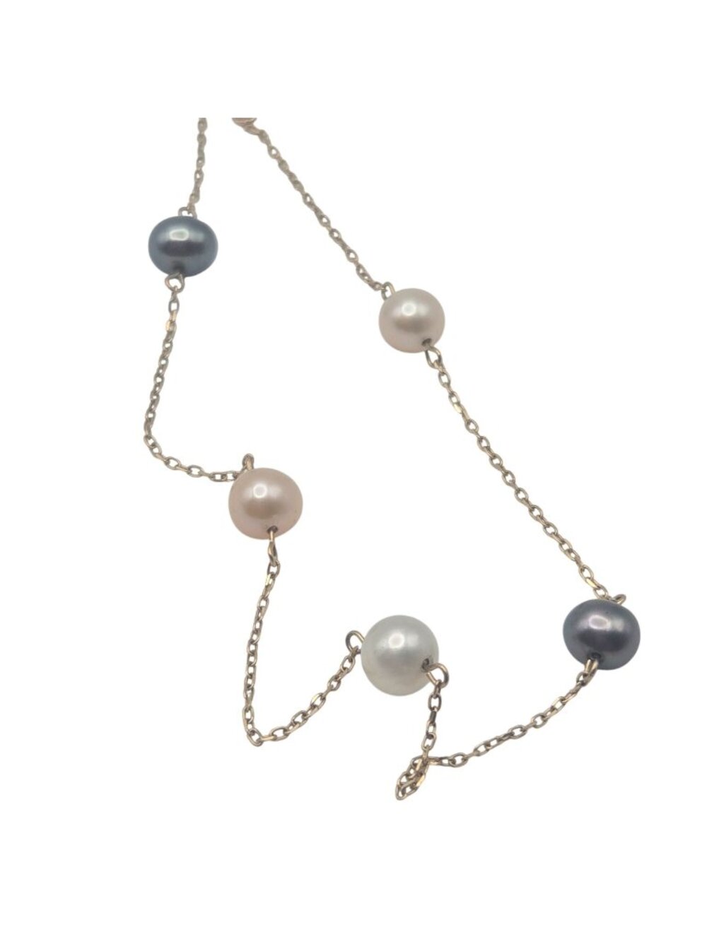 Multi-Color Pearl Station Anklet Ankle Bracelet 10K Gold Chain 9"